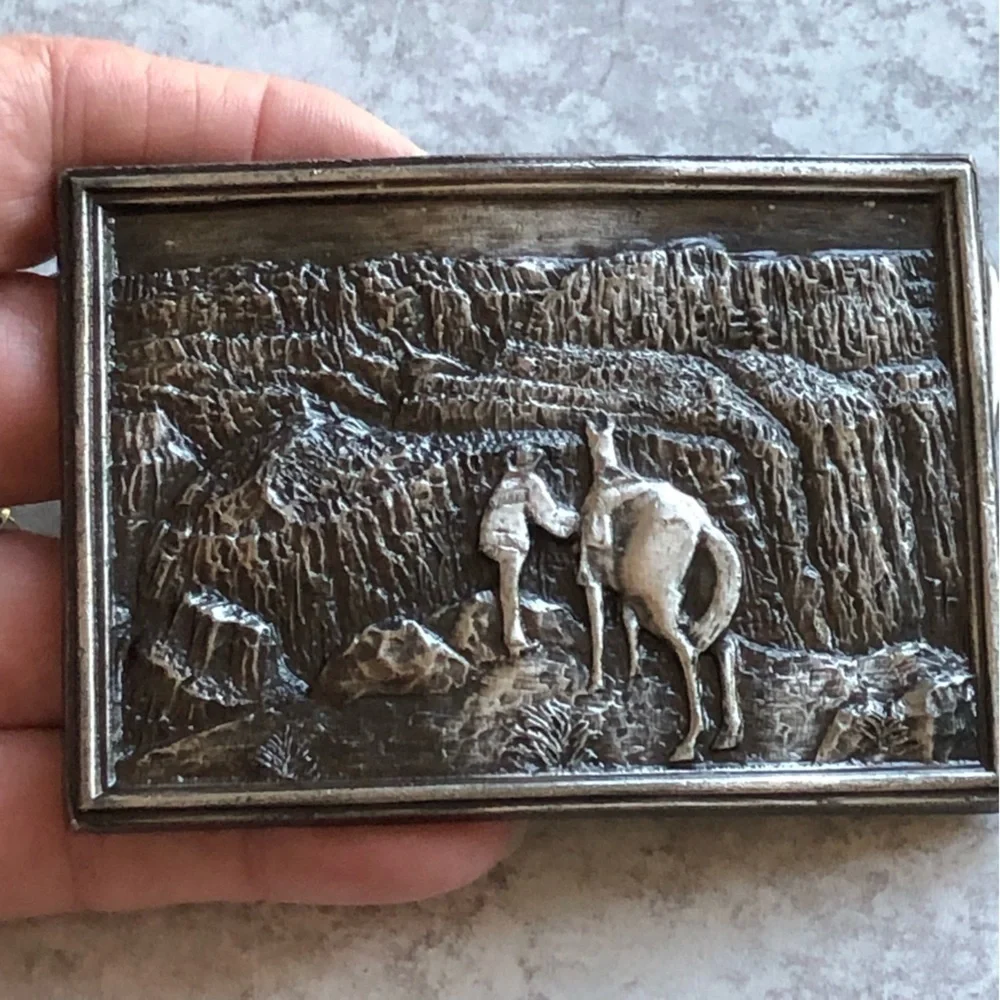 Bergamot Belt Buckle Brass 1977 Horses Mountain Western